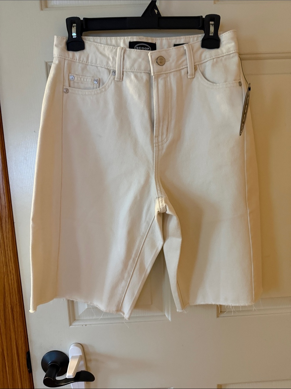 SCOOP Cream High-Rise Bermuda Shorts with Raw Hem Detail